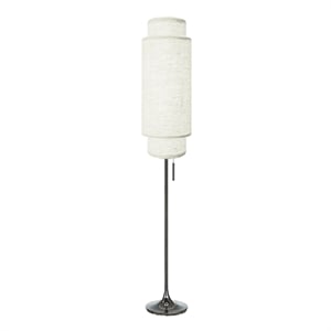 Lollipop Floor Lamp - Black Nickel White Linen Shade Pull Chain