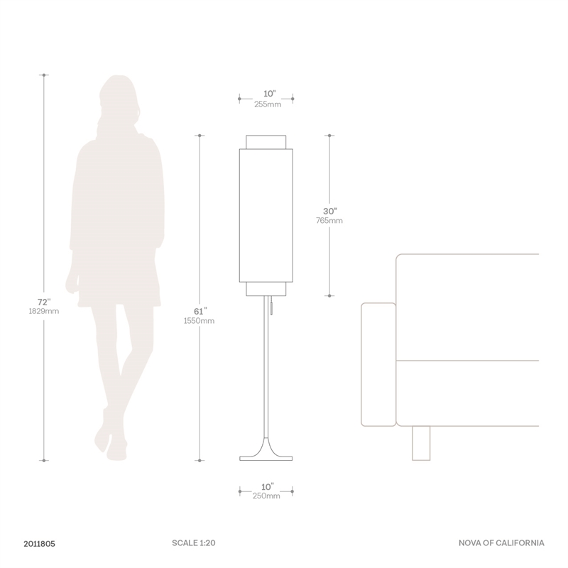 Lollipop Floor Lamp in Black Nickel with Sky Blue Double Linen Shade