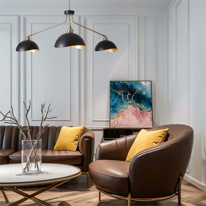 Luna Bella 3-Light Chandelier - Brass Black Gold Leaf Finish Dimmable