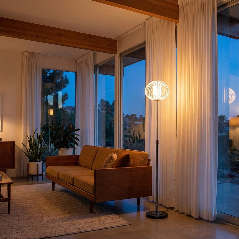 Bloom Torchiere Floor Lamp in Black Nickel/White Shade/Black Marble Base