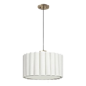 Scalloped 15&quotW Pleated Shade Pendant Light in Weathered Brass Accents