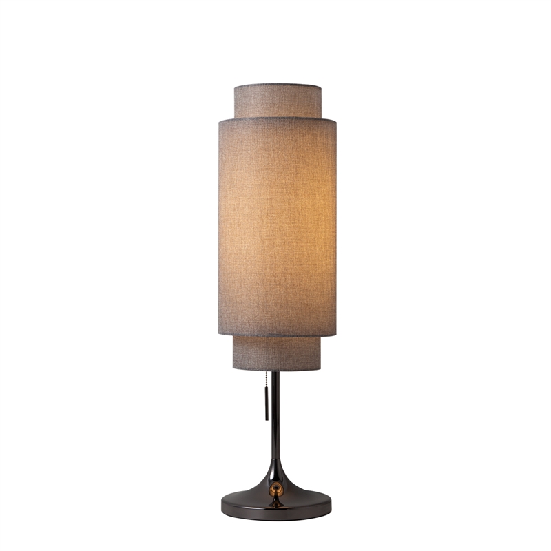 Lollipop Table Lamp - Black Nickel Cashmere Gray Linen Shade On/Off Pull Chain