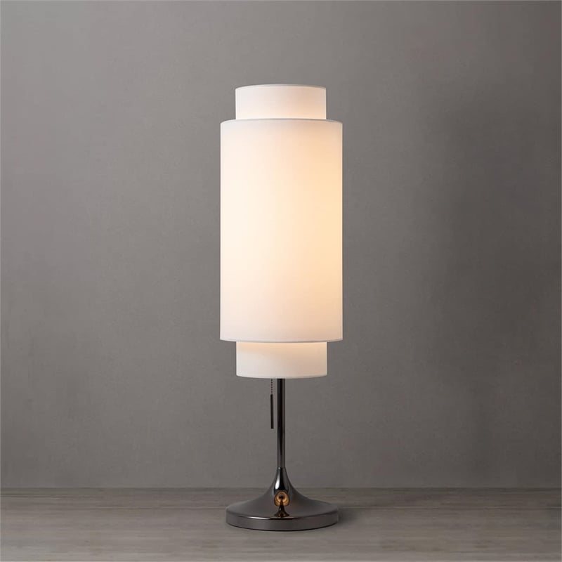 Lollipop Table Lamp in Black Nickel with White Double Linen Shade