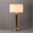 Scalloped Table Lamp in Walnut and Weathered Brass with White Linen Shade