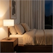 Scalloped Table Lamp in Walnut and Weathered Brass with White Linen Shade