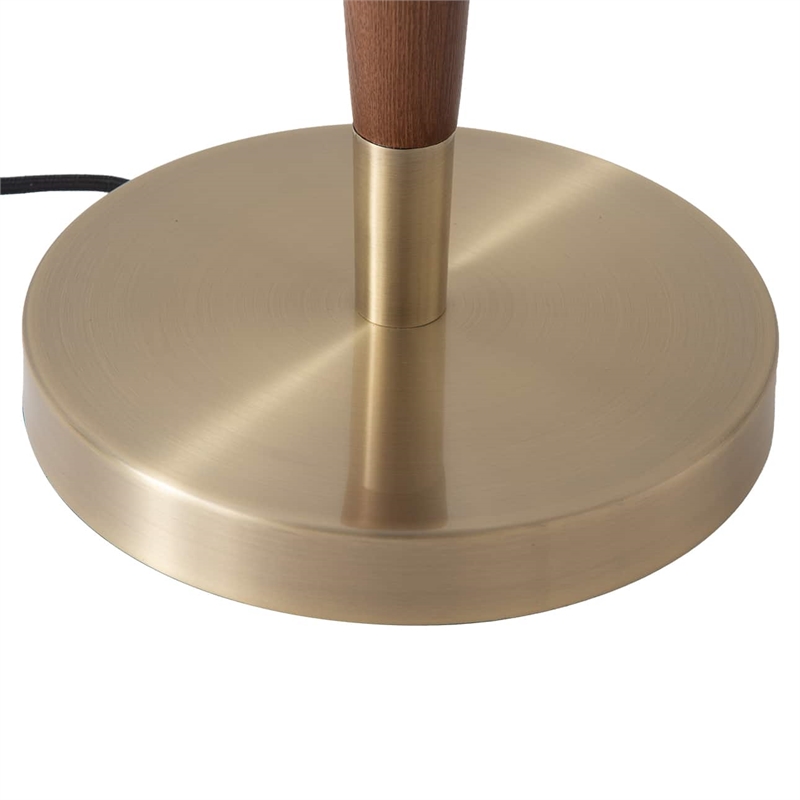 Scalloped Table Lamp in Walnut and Weathered Brass with White Linen Shade
