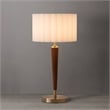 Scalloped Table Lamp - Walnut Weathered Brass White Linen On/Off Pull Chain