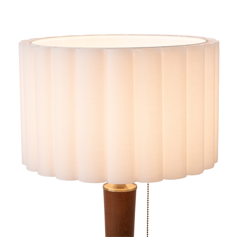 Scalloped Table Lamp - Walnut Weathered Brass White Linen On/Off Pull Chain