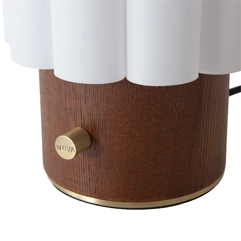 Scalloped Accent Table Lamp - Walnut Brass White Linen Diffuser Dimmer