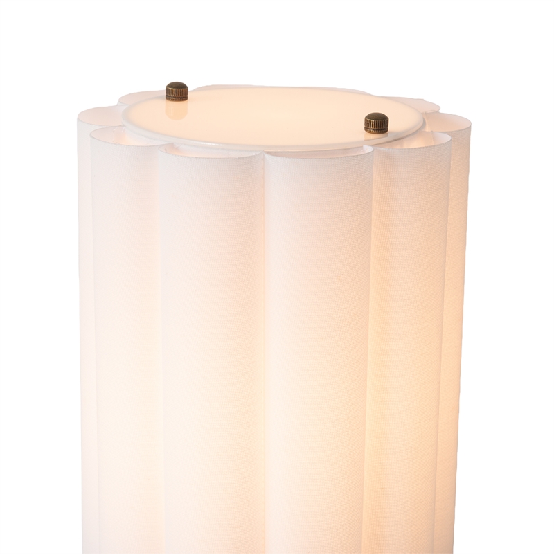 Scalloped Accent Table Lamp - Walnut Brass White Linen Diffuser Dimmer