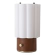 Scalloped Accent Table Lamp - Walnut Brass White Linen Diffuser Dimmer