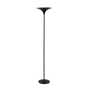 Lodi Torchiere Floor Lamp - Black Gold Leaf Shade Walnut Marble Base Foot Dimmer