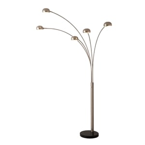 Mushroom 5-Light Arc Floor Lamp - Satin Nickel Black Marble Base Dimmer