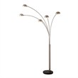 Mushroom 5-Light Arc Floor Lamp - Satin Nickel Black Marble Base Dimmer