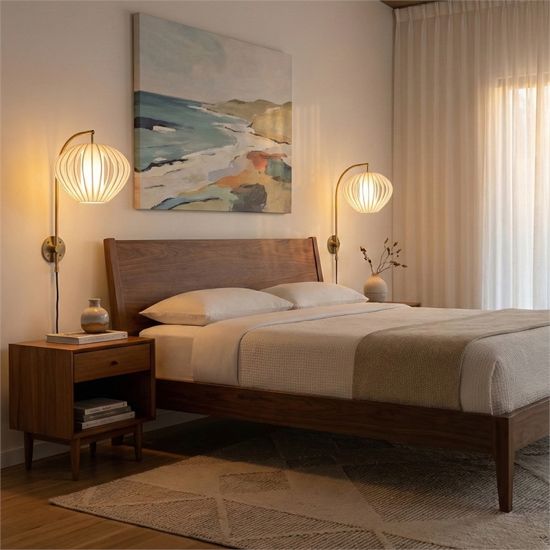 Bloom Plug-in Wall Sconce in Weathered Brass with White Satin Shade