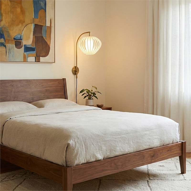 Bloom Plug-in Wall Sconce in Weathered Brass with White Satin Shade