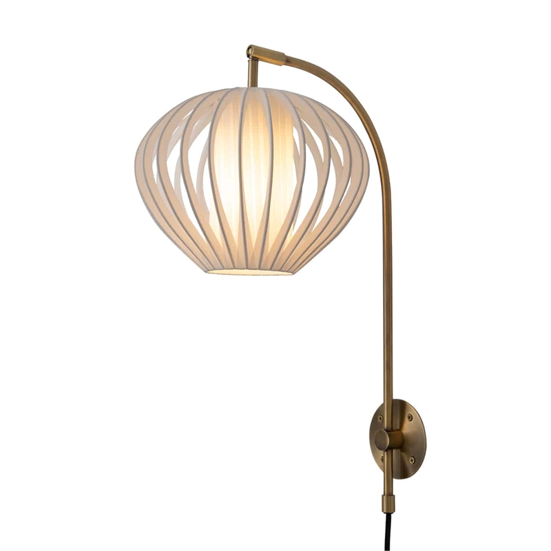 Bloom Plug-in Wall Sconce in Weathered Brass with White Satin Shade