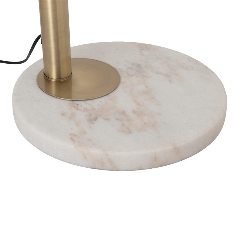 Bloom 3-Light Arc Floor Lamp in Weathered Brass/White Satin Shade/Marble Base