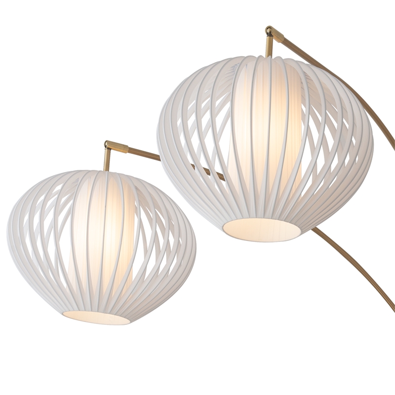 Bloom 3-Light Arc Floor Lamp in Weathered Brass/White Satin Shade/Marble Base