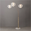 Bloom 3-Light Arc Floor Lamp in Weathered Brass/White Satin Shade/Marble Base