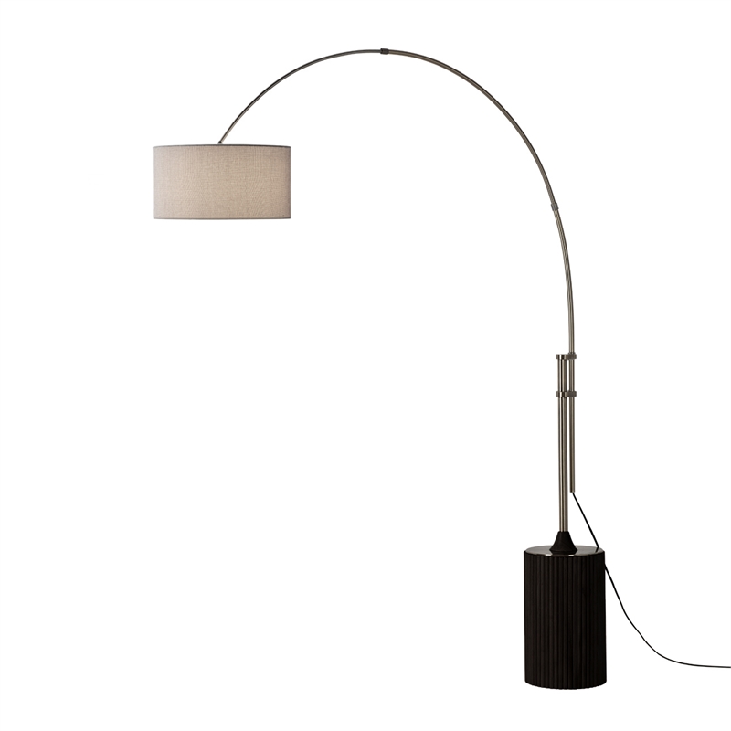 Tambo Arc Floor Lamp - Black Oak Satin Nickel Cashmere Gray Shade