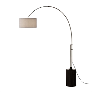 Tambo Arc Floor Lamp - Black Oak Satin Nickel Cashmere Gray Shade