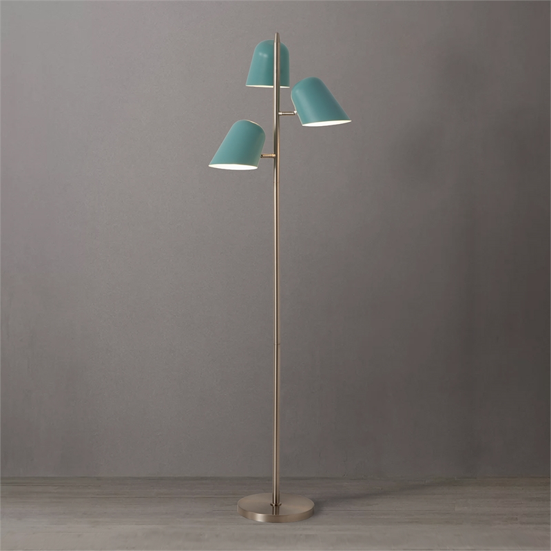 Culver Tree Lamp - Satin Nickel - Pool Blue shades