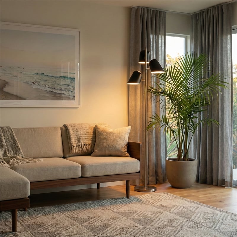 Culver Tree Lamp - Weathered Brass - Matte Black shades