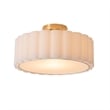 Scalloped Flush Mount Lamp in Weathered Brass with White Linen Shade