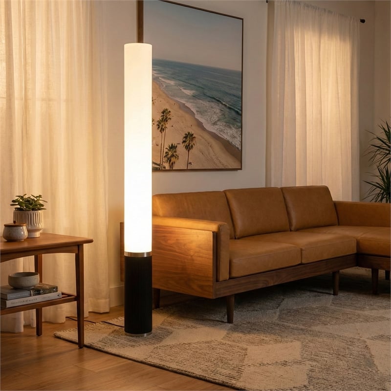 Tambo Cylindro 60 Accent Floor Lamp in Black Oak and Satin Nickel