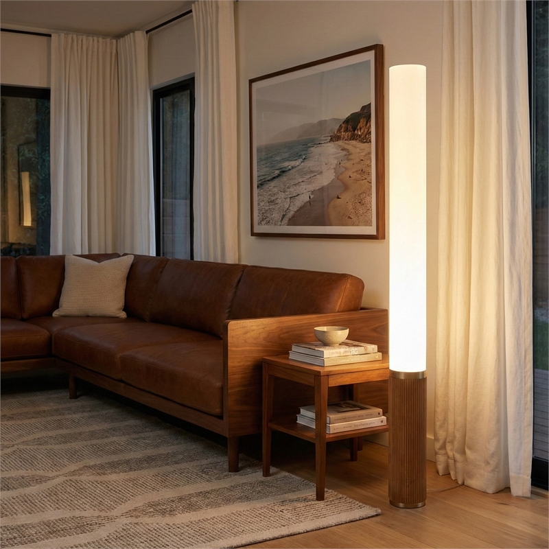 Tambo Cylindro 60 Accent Floor Lamp in Natural Ash and Weathered Brass