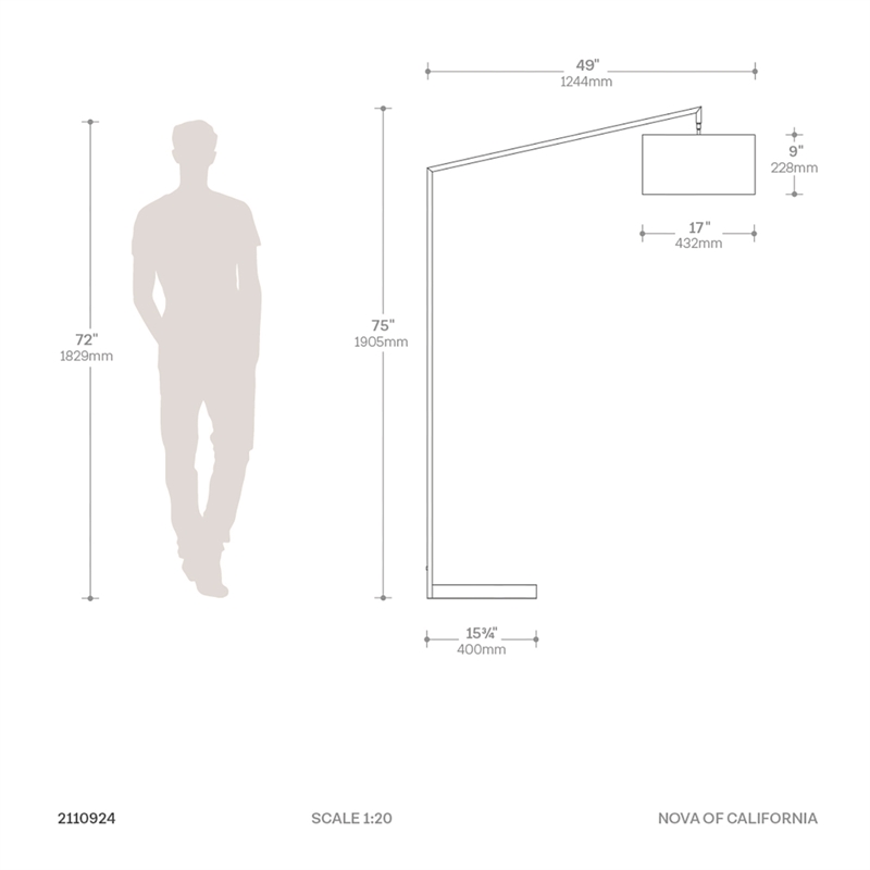 Stretch Chairside Arc Floor Lamp - Cashmere Gray Shade Black Body and Base