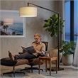 Stretch Chairside Arc Floor Lamp - Cashmere Gray Shade Black Body and Base