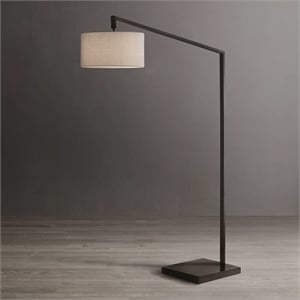 Stretch Chairside Arc Floor Lamp - Cashmere Gray Shade Black Body and Base