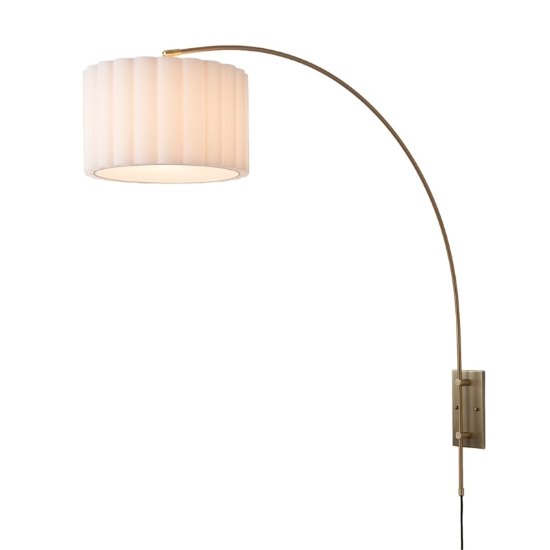 Scalloped Wall Arc Lamp - Weathered Brass  White Linen  Diffuser