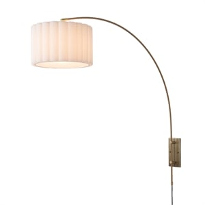 Scalloped Wall Arc Lamp - Weathered Brass  White Linen  Diffuser