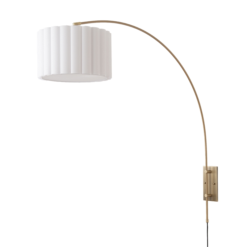 Scalloped Wall Arc Lamp - Weathered Brass  White Linen  Diffuser