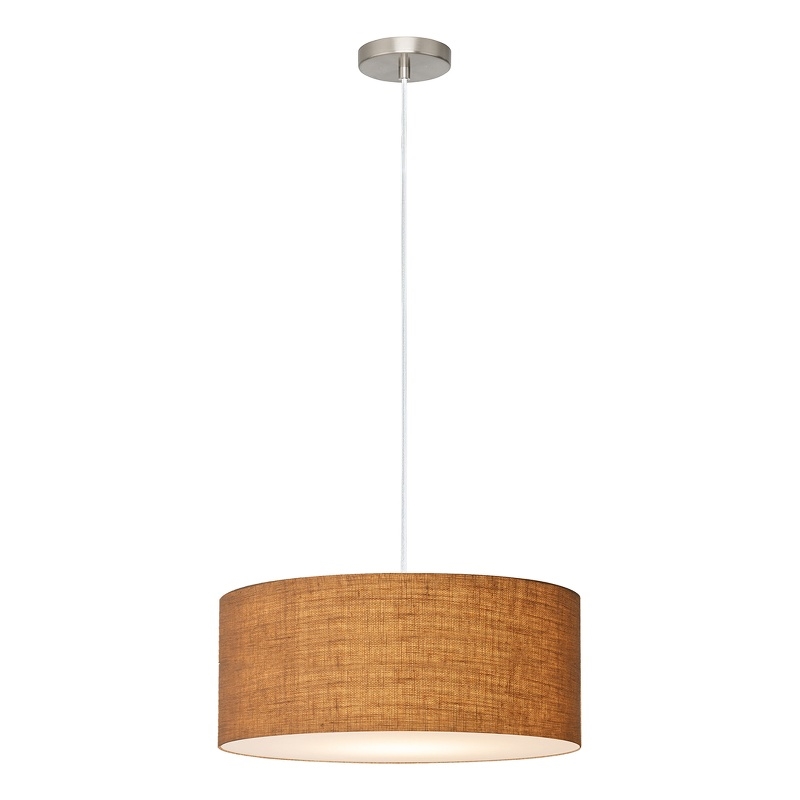 Stretch Pendant Burlap Shade Satin Nickel