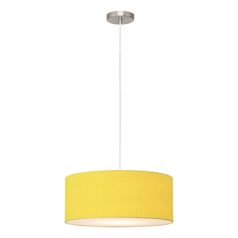 Stretch Pendant Mustard Linen Shade Satin Nickel