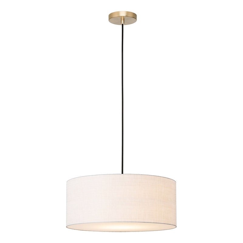 Stretch Pendant White Linen Shade Weathered Brass