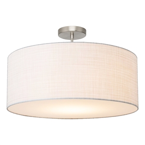 Stretch Semi Flush Mount 22&quot White Linen Drum Shade Satin Nickel Dimmable