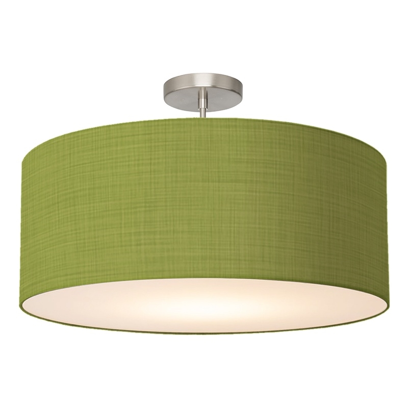 Stretch Semi Flush Mount Avocado Linen Shade Satin Nickel