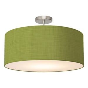 Stretch Semi Flush Mount Avocado Linen Shade Satin Nickel