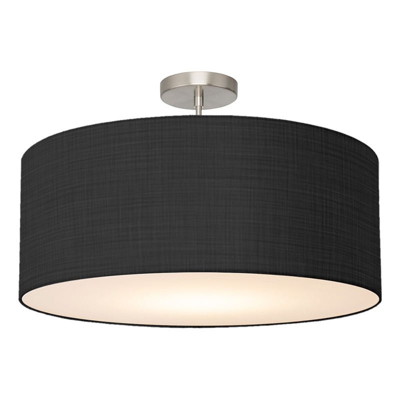 Stretch Semi Flush Mount Black Linen Shade Satin Nickel
