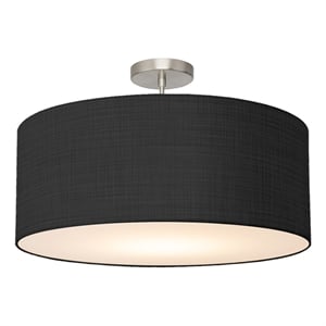 Stretch Semi Flush Mount Black Linen Shade Satin Nickel