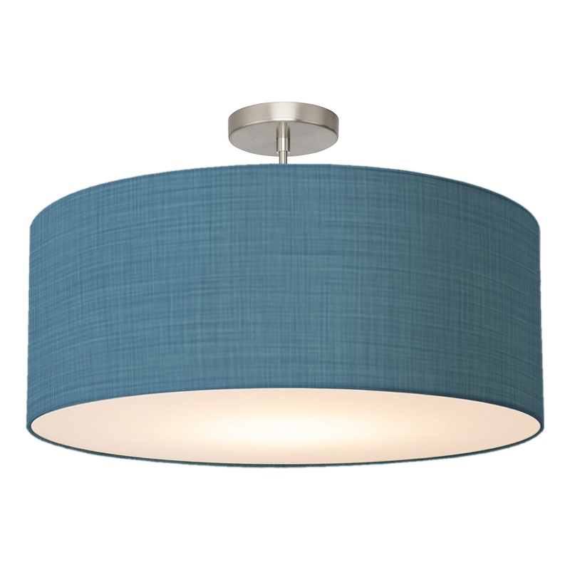 Stretch Semi Flush Mount Turquoise Linen Shade Satin Nickel