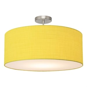 Stretch Semi Flush Mount Mustard Linen Shade Satin Nickel