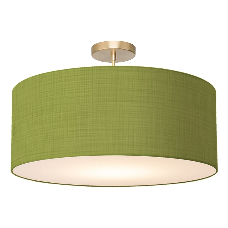 Stretch Semi Flush Mount Avocado Linen Shade Weathered Brass