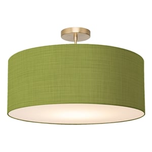 Stretch Semi Flush Mount Avocado Linen Shade Weathered Brass