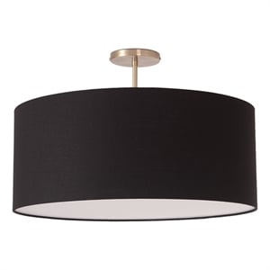 Stretch Semi-Flush Mount - Weathered Brass Steel Base Black Linen Shade Dimmable